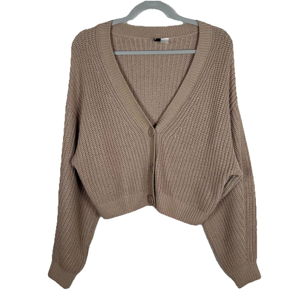 Divided Womens Sz M Womens cropped blocky cotton blend cardigan w/balloon sleeve